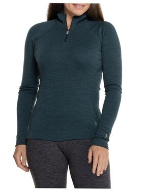 Smartwool Classic Thermal Wool 1/4 Zip Base Layer Pullover XS Blue Gorpcore